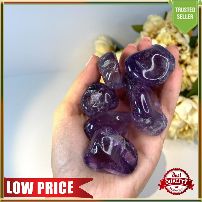 Natural Amethyst Crystal - Purple Tumbled Stone -  Protection and Destress Crystals - genuine stones for crown, third eye chakra