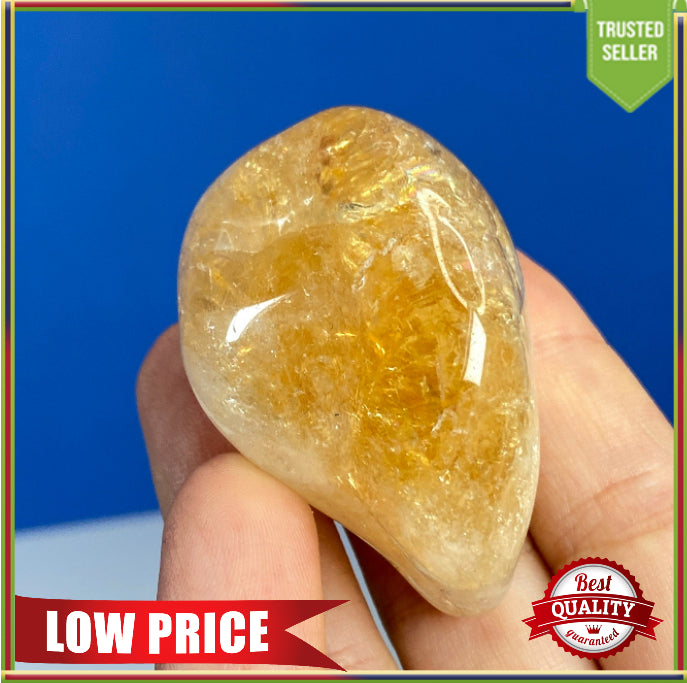 Natural Citrine Crystal - Yellow Tumbled Stone - Abundance and Happiness Crystals - genuine stones for crown, sacral, solar plexus chakra