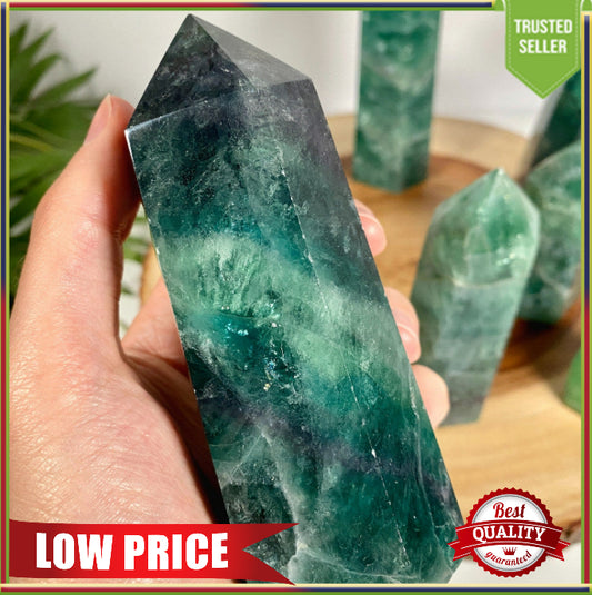 Natural Polished Green Fluorite Tower for Mediation, Crystal Grids, Healing, Reiki Chakra, Altars, Decor, Wand, Energy Generator