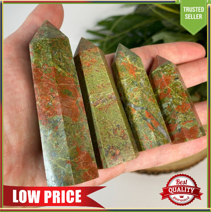 Natural Unakite Tower Point from Brazil - Green Crystal for Meditation, Crystal Grids, Healing, Reiki Chakra, Altars, Wand