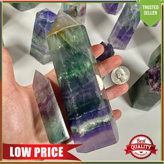 Natural Polished Rainbow Fluorite Tower for Mediation, Crystal Grids, Healing, Reiki Chakra, Altar, Decor, Wand, Energy Generator