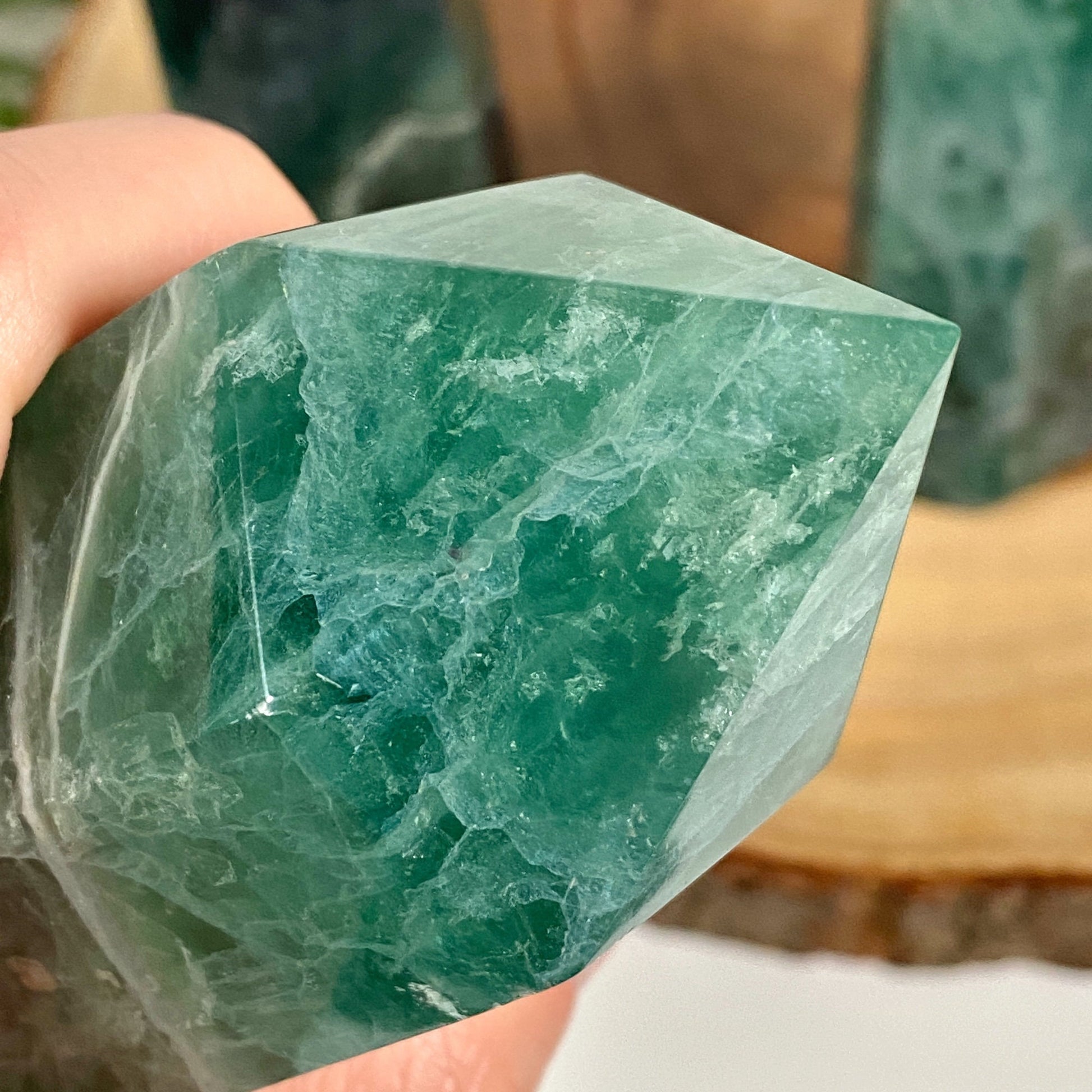 Natural Polished Green Fluorite Tower for Mediation, Crystal Grids, Healing, Reiki Chakra, Altars, Decor, Wand, Energy Generator