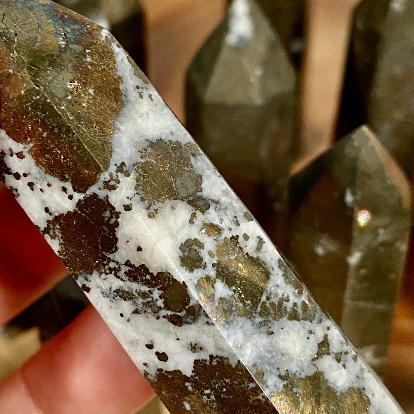 Natural Polished Milky Pyrite Tower With Quartz For Meditation, Crystal Grids, Healing, Reiki Chakra, Altar and Decor, Wand, Generator