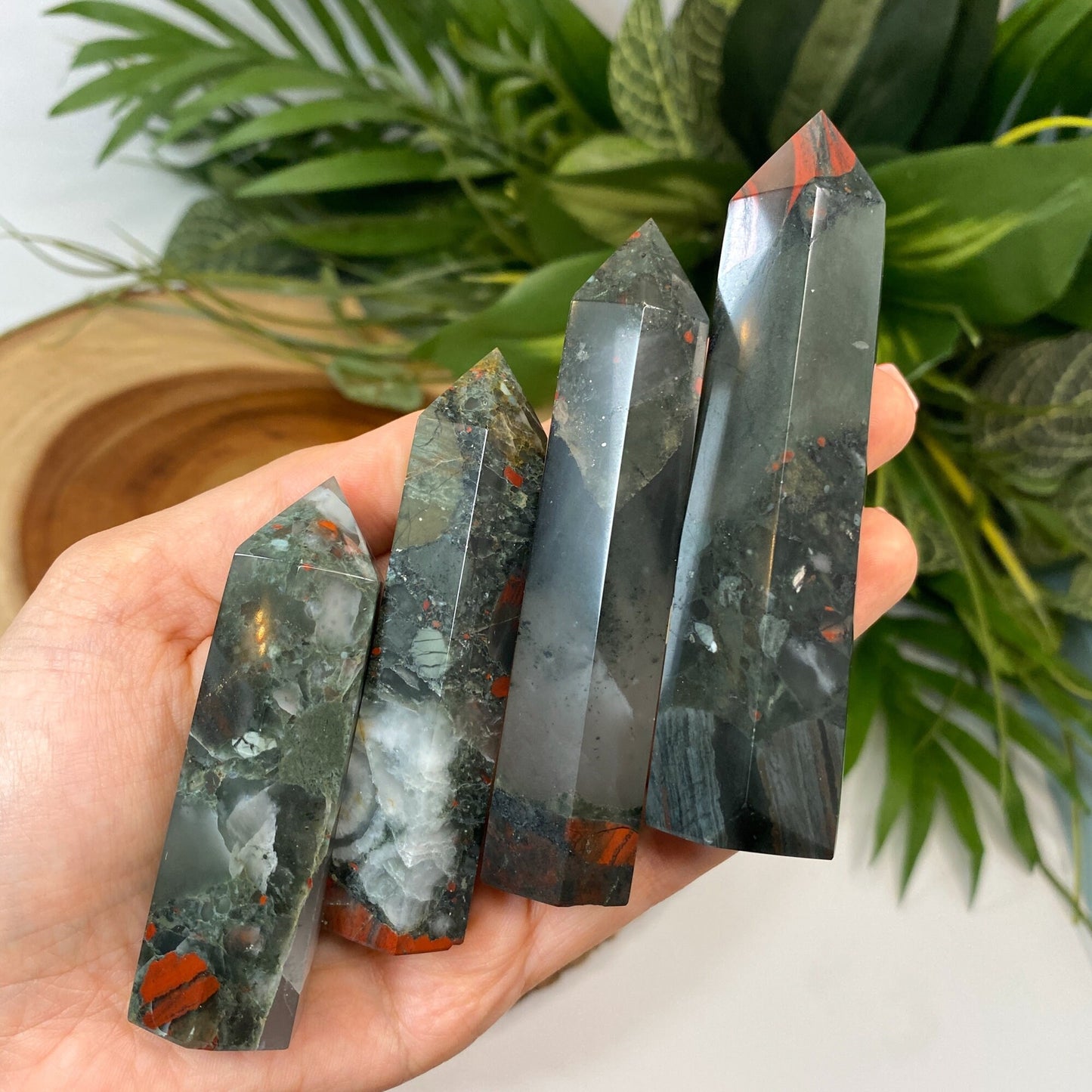 Bloodstone Jasper Stone - Tower Point from Africa - Crystal for Courage, Meditation, Crystal Grids, Healing, Reiki Chakra, Altars, Wand