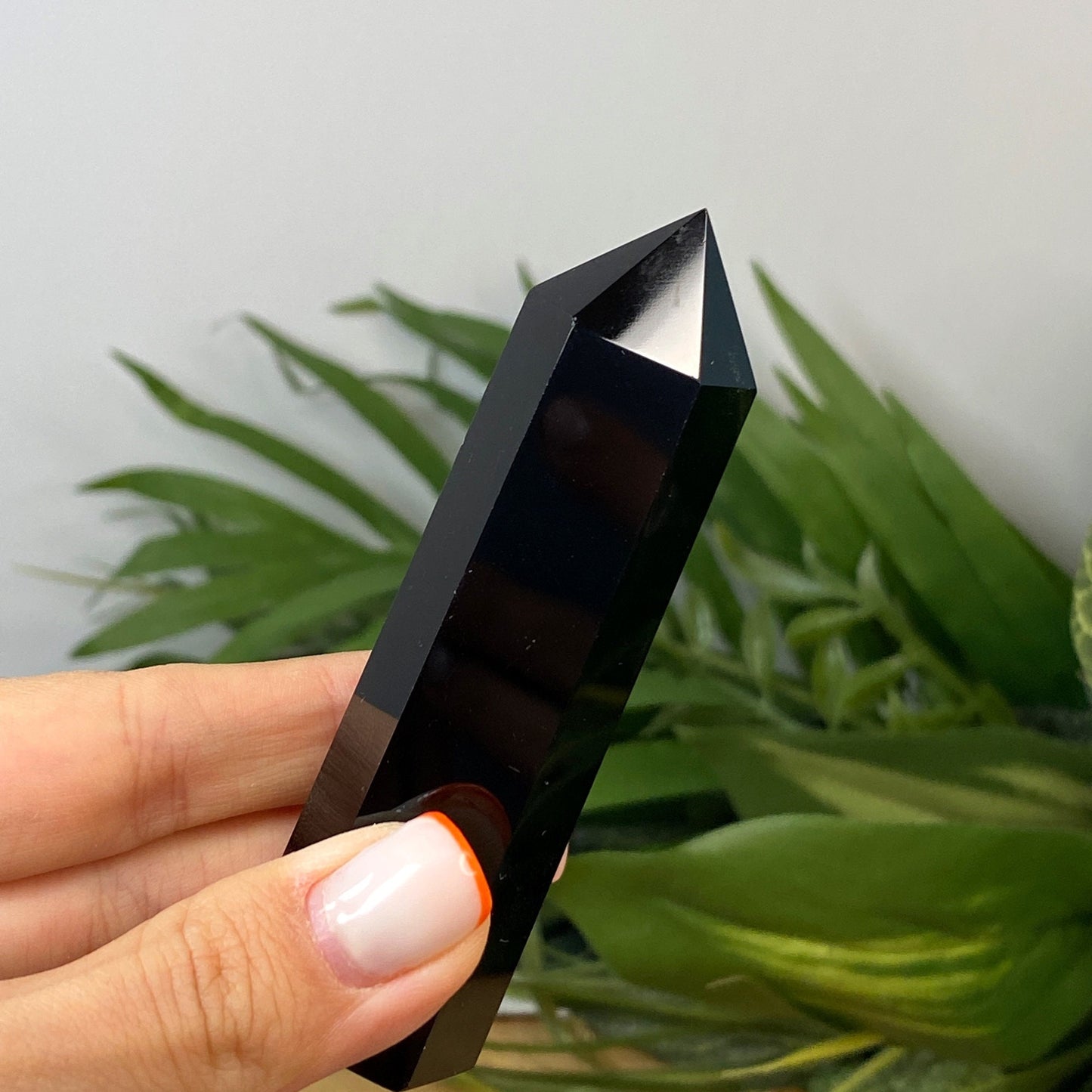 Natural Black Obsidian Tower Point from Peru - Purple Crystal for Meditation, Crystal Grids, Healing, Reiki Chakra, Altars, Wand