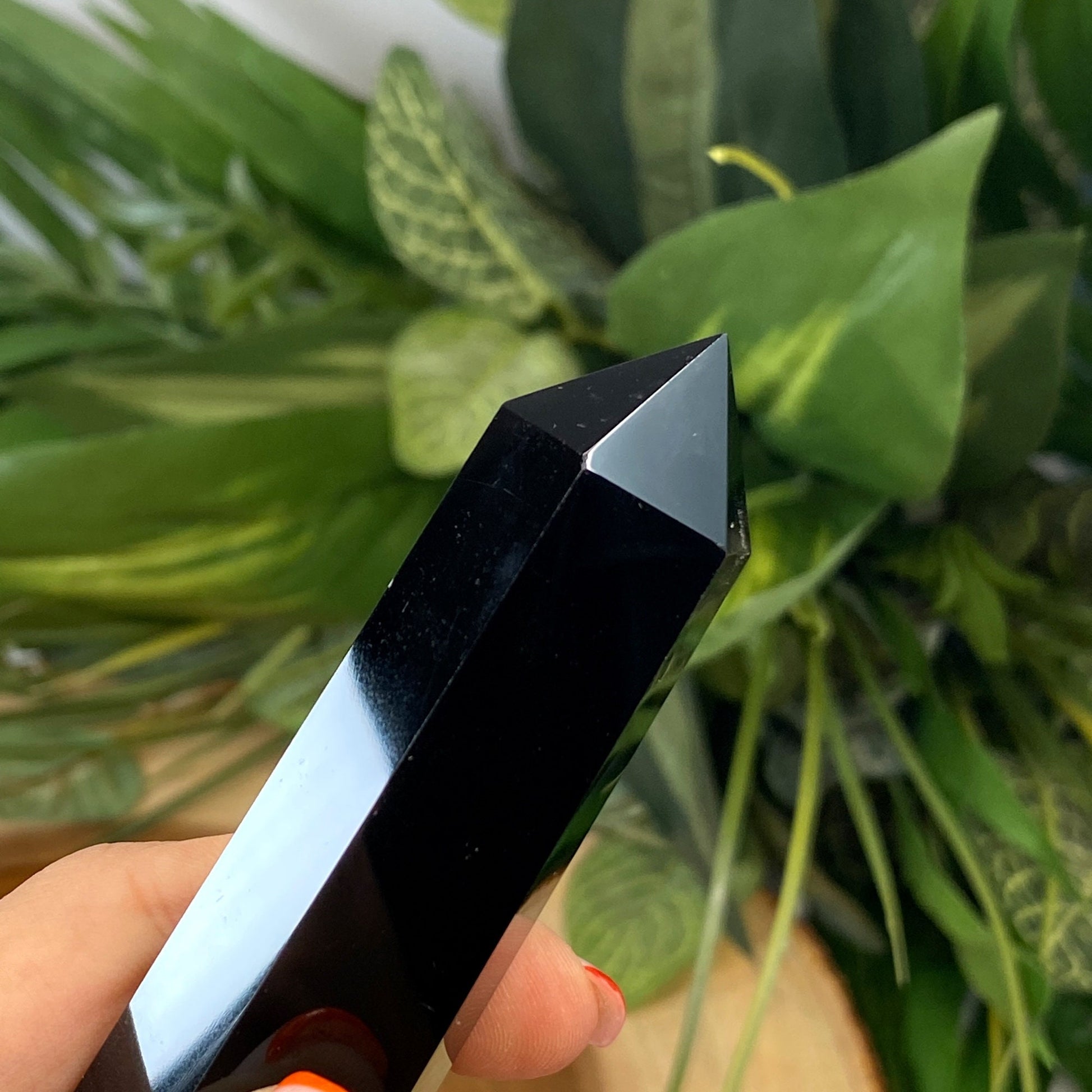 Natural Black Obsidian Tower Point from Peru - Purple Crystal for Meditation, Crystal Grids, Healing, Reiki Chakra, Altars, Wand
