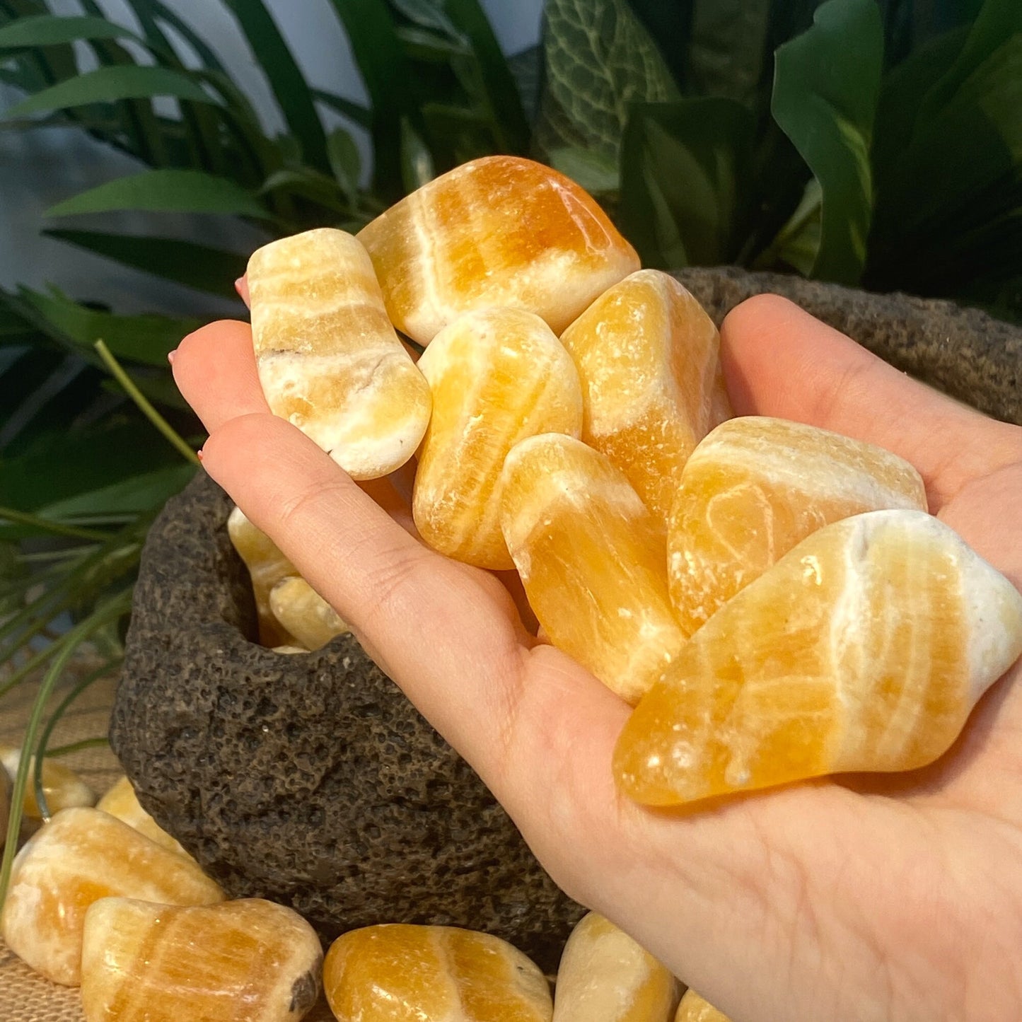 Honey Calcite Crystal - Orange Tumbled Stone - Creativity and Motivation Crystals - genuine stones for crown, sacral, solar plexus chakra