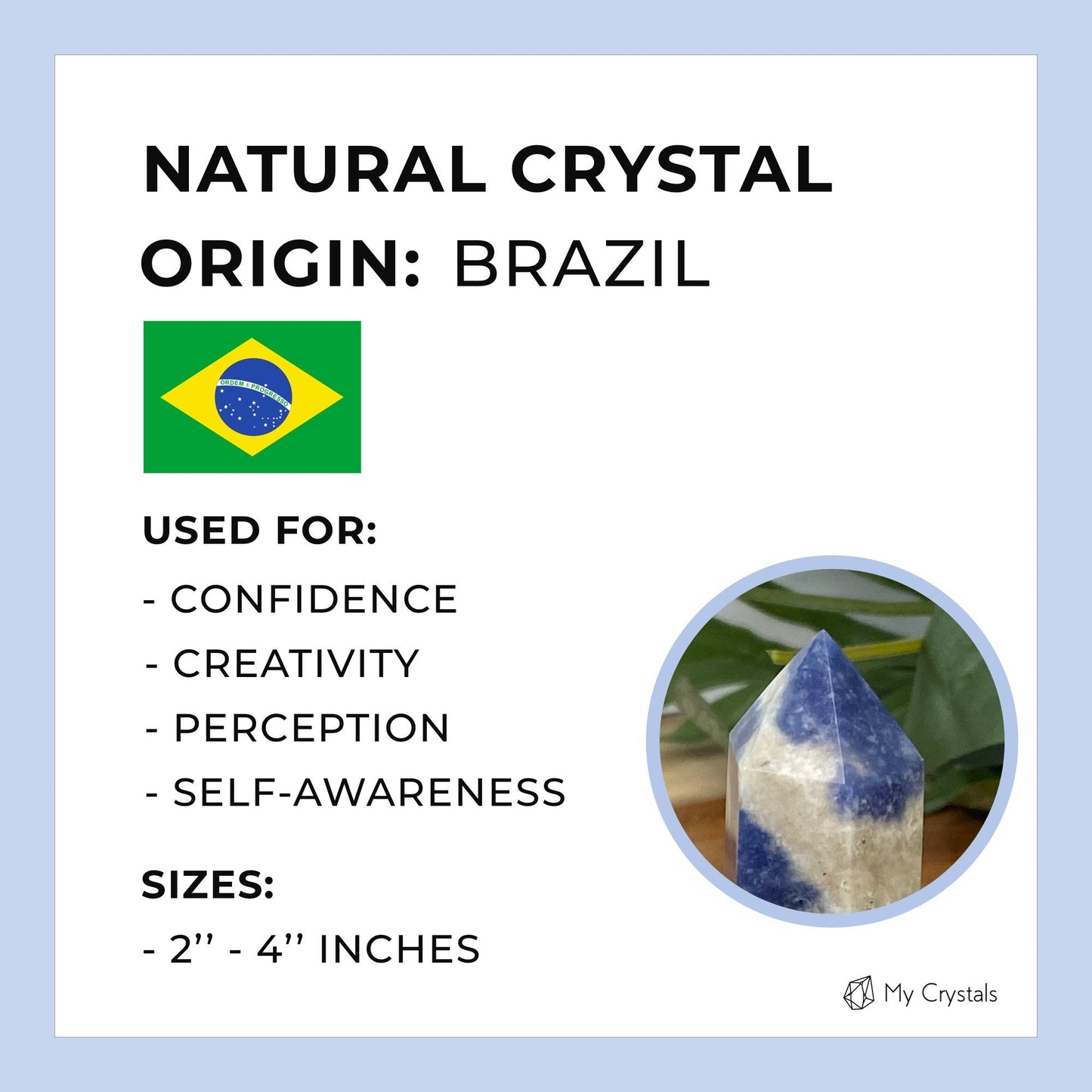 Natural Sodalite Tower Point from Brazil - Blue Crystal for Meditation, Crystal Grids, Healing, Reiki Chakra, Altars, Wand