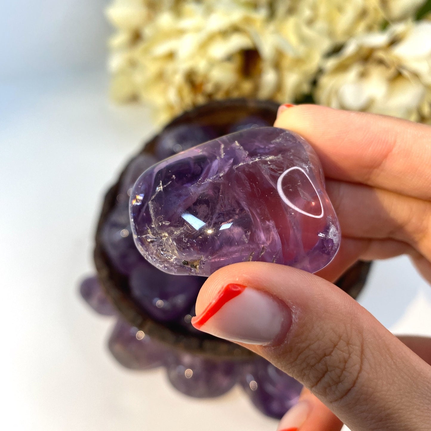Natural Amethyst Crystal - Purple Tumbled Stone -  Protection and Destress Crystals - genuine stones for crown, third eye chakra